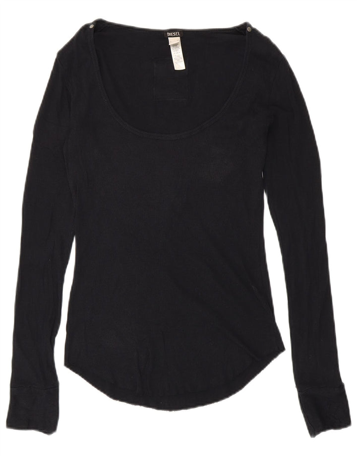 DIESEL Top gráfico para mujer de manga larga UK 8 Small Algodón negro