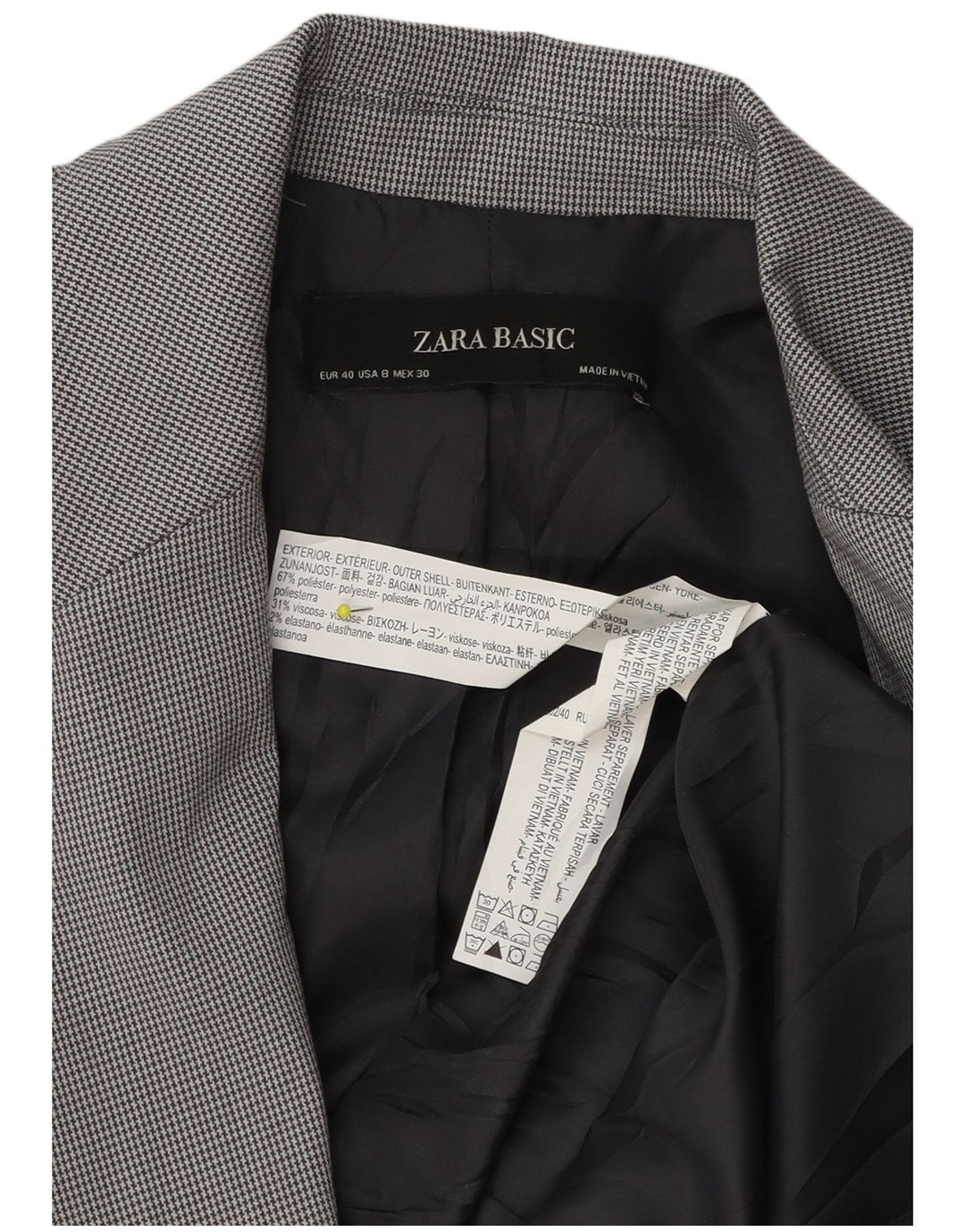 Zara Mujer Chaqueta Blazer De 1 Botón EU 40 Poliéster Pata De Gallo Gris Medio