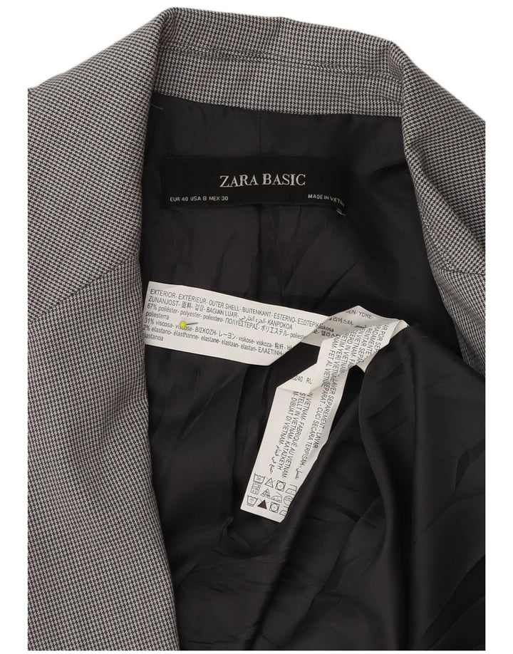 Zara Mujer Chaqueta Blazer De 1 Botón EU 40 Poliéster Pata De Gallo Gris Medio