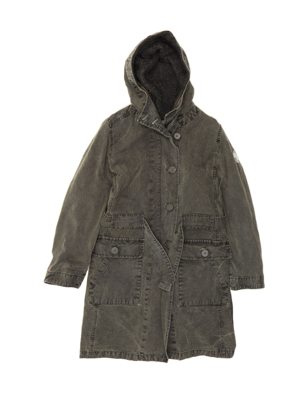 MURPHY & NYE Womens Hooded Sherpa Denim Coat UK 10 Small Grey Polyester Vintage Murphy & Nye and Second-Hand Murphy & Nye from Messina Hembry 