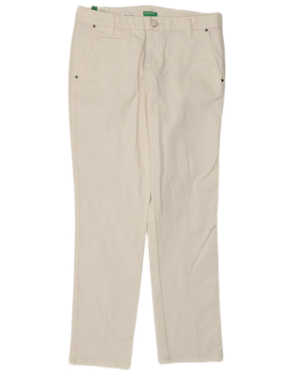 Benetton Pantalones Chinos Slim Para Mujer UK 8 Small W30 L28 Algodón Blanco