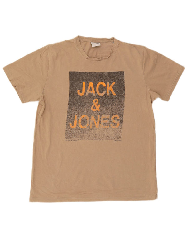 Jack & Jones Hombre Camiseta Gráfica Top XL Algodón Beige