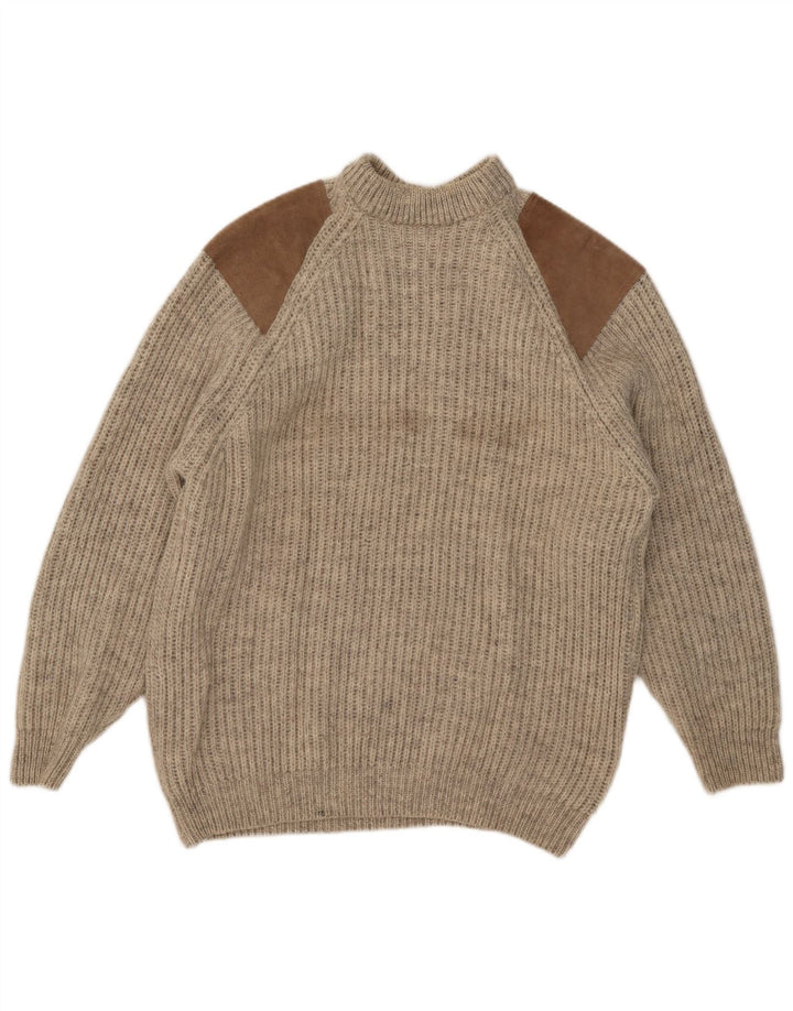 Vintage hombres tortuga cuello jersey suéter grande beige colorblock lana