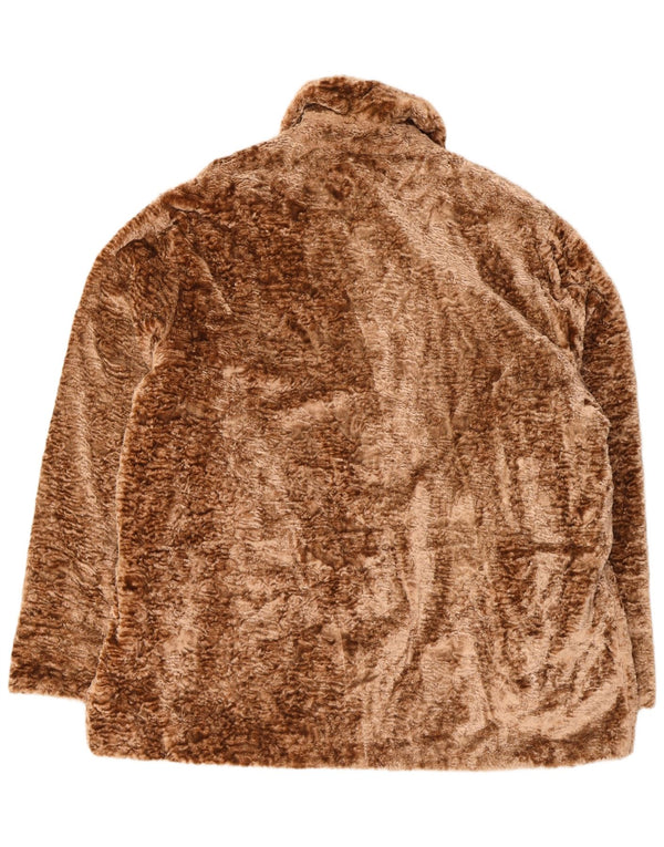 Vintage mujer suelta ajuste chaqueta de piel sintética Reino Unido 18 XL marrón