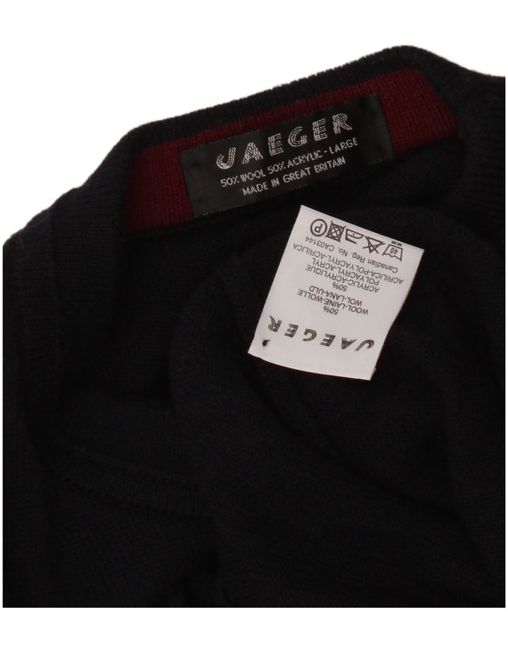 Jaeger Jersey de cuello redondo con gráfico para hombre, suéter grande de lana azul marino
