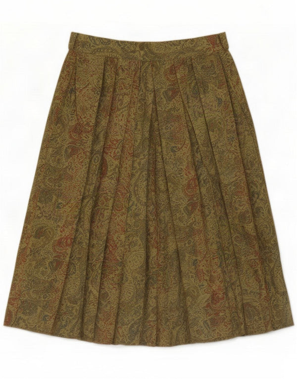 Vintage mujer falda plisada Reino Unido 12 Medio W28 Verde Paisley Viscosa