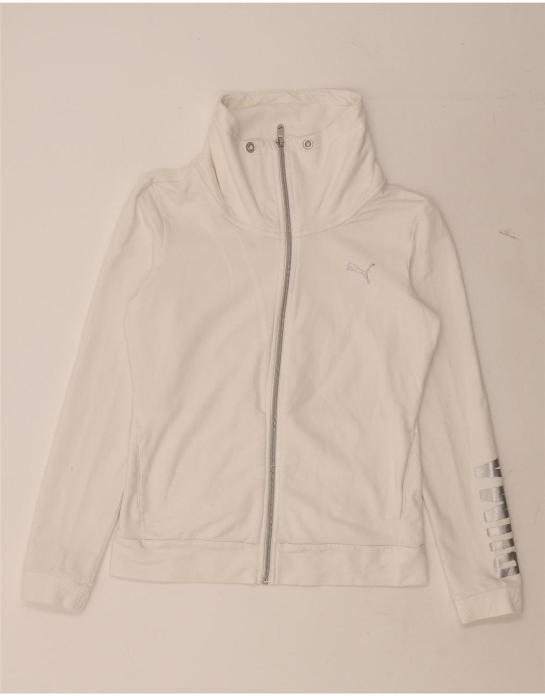 PUMA Womens Graphic Tracksuit Top Jacket UK 12 Medium  White Vintage Puma and Second-Hand Puma from Messina Hembry 