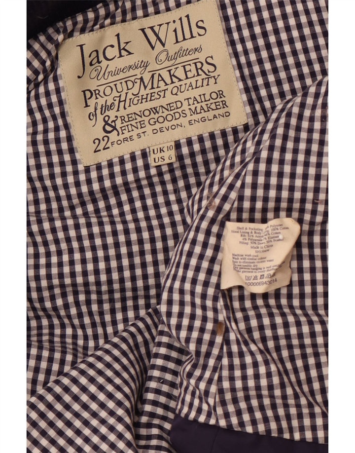 JACK WILLS Chaleco acolchado con capucha para mujer UK 10 Small Poliéster azul marino