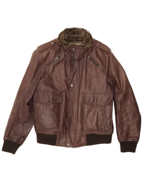 Blustaff Chaqueta militar de cuero Sherpa para hombre UK 40 Large Cuero marrón