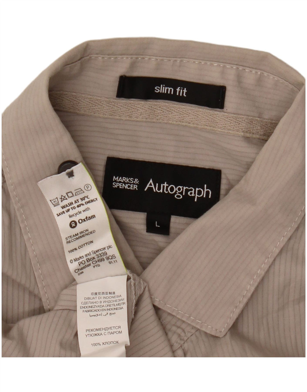 Marks & Spencer Camisa de manga corta Autograph para hombre, talla grande, color beige a rayas