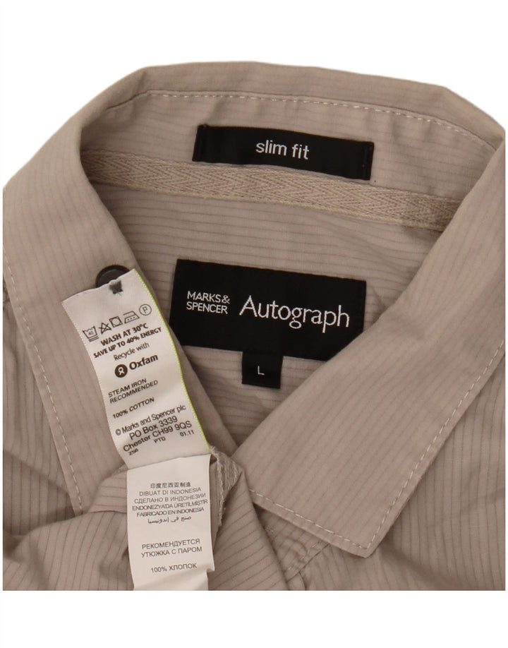 Marks & Spencer Camisa de manga corta Autograph para hombre, talla grande, color beige a rayas