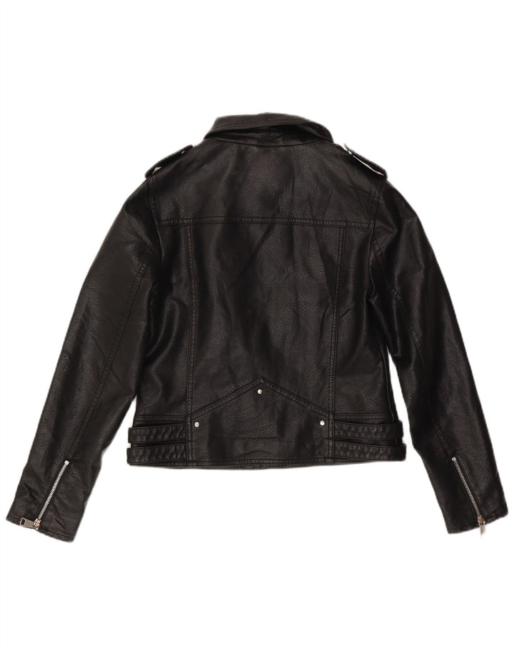 Warehouse Chaqueta motera de piel sintética para mujer UK 10 Small Poliuretano negro