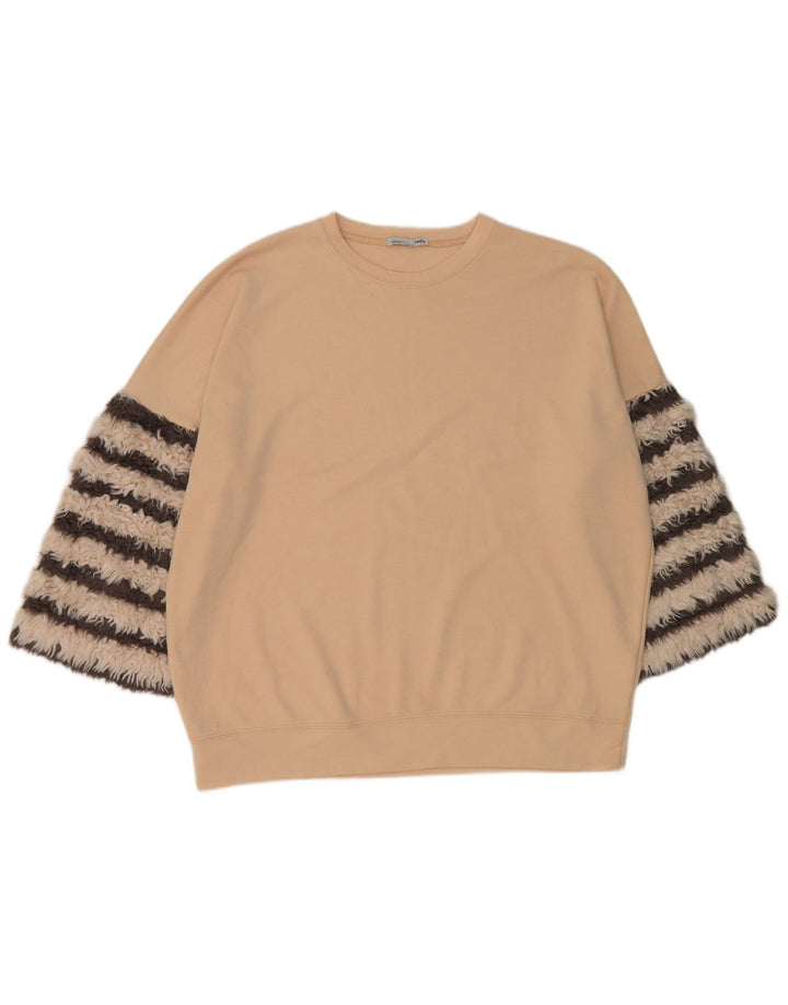 Zara Mujer Sudadera Oversize Manga 3/4 Jersey UK 44 Medium Beige