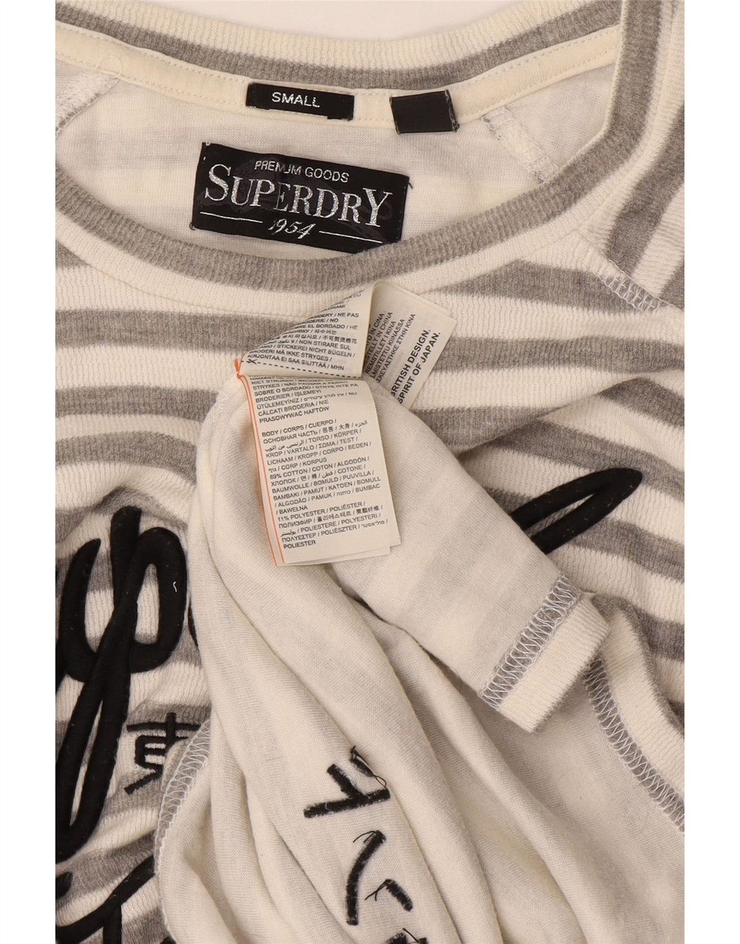 Superdry Mujer Top Gráfico Manga Larga UK 40 Pequeño Algodón A Rayas Gris