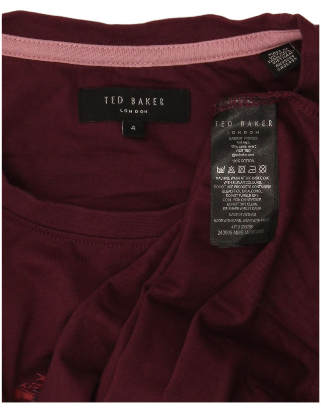 Ted Baker - Camiseta gráfica para hombre, talla 4, algodón granate grande