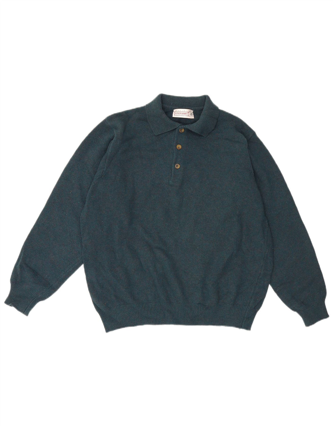 Stefanel Hombre Polo Cuello Jersey Suéter Grande Lana Verde