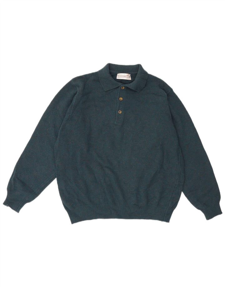 Stefanel Hombre Polo Cuello Jersey Suéter Grande Lana Verde