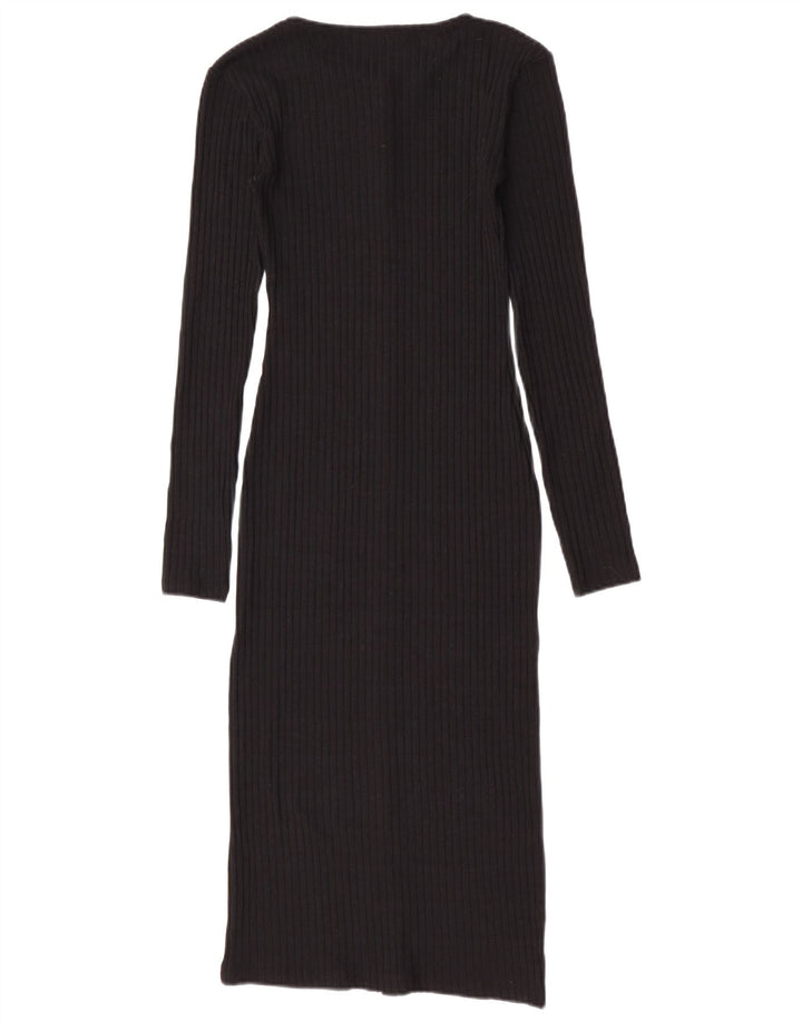 Zara Mujer Longline Cardigan Suéter UK 8 Pequeño Poliéster Negro