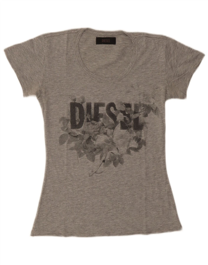 Diesel Mujer Camiseta Gráfica Top UK 8 Small Gris