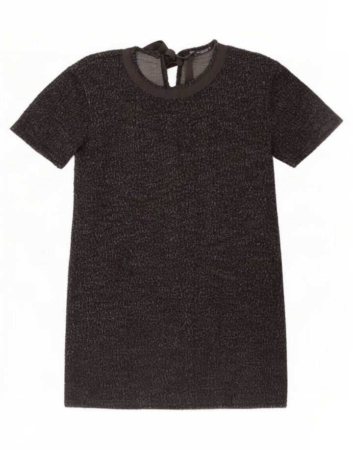 Zara Vestido Básico Mujer UK 44 Mediano Algodón Moteado Negro