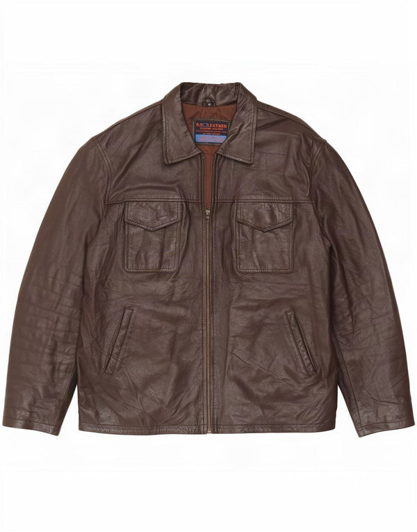 Chaqueta de cuero vintage para hombre Reino Unido 42 XL Marrón