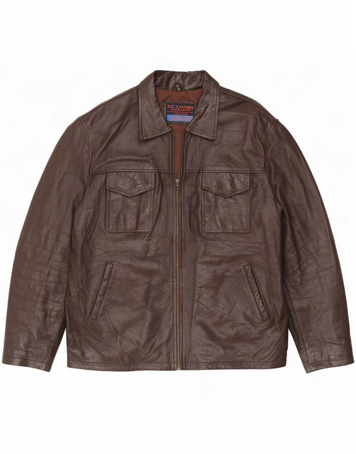 Chaqueta de cuero vintage para hombre Reino Unido 42 XL Marrón
