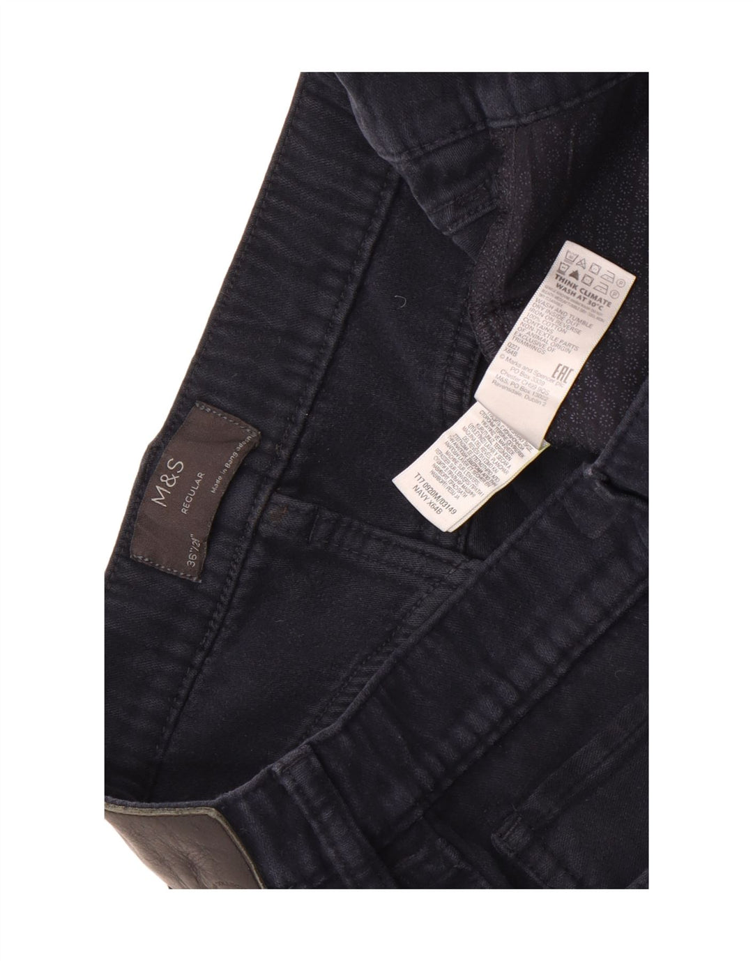 Marks & Spencer Pantalones casuales regulares para hombre W36 L29 Algodón azul marino