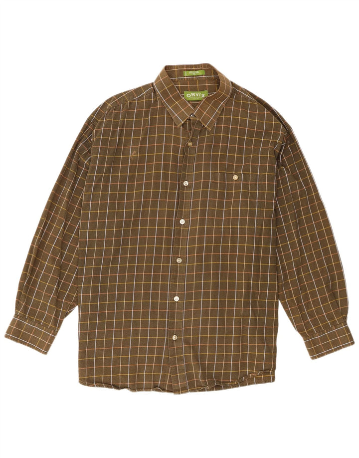 Camisa Orvis Hombre 2XL Algodón A Cuadros Caqui