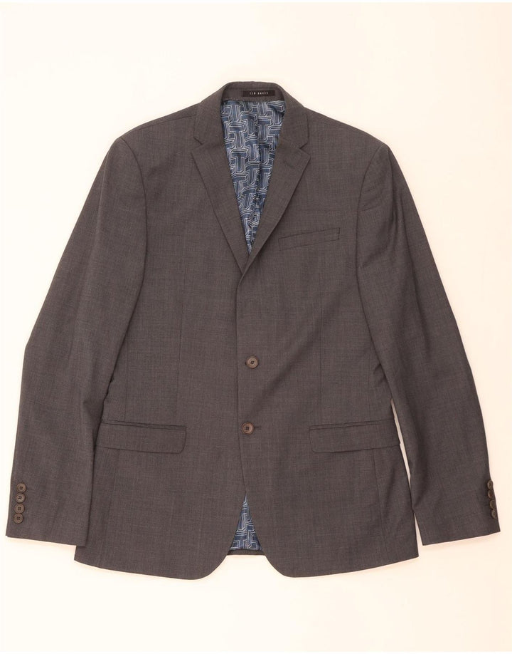 TED BAKER Chaqueta tipo blazer ajustada con 2 botones para hombre UK 40 Large Grey Wool