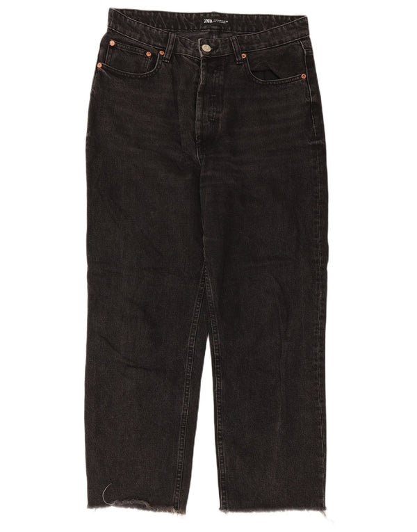 Zara Jeans Rectos Cortos para Mujer EU 42 Large W32 L25 Algodón Negro