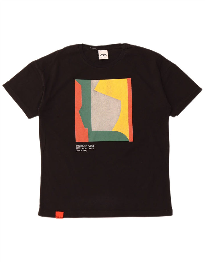 ZARA Hombre Camiseta gráfica Top Small Black Colourblock