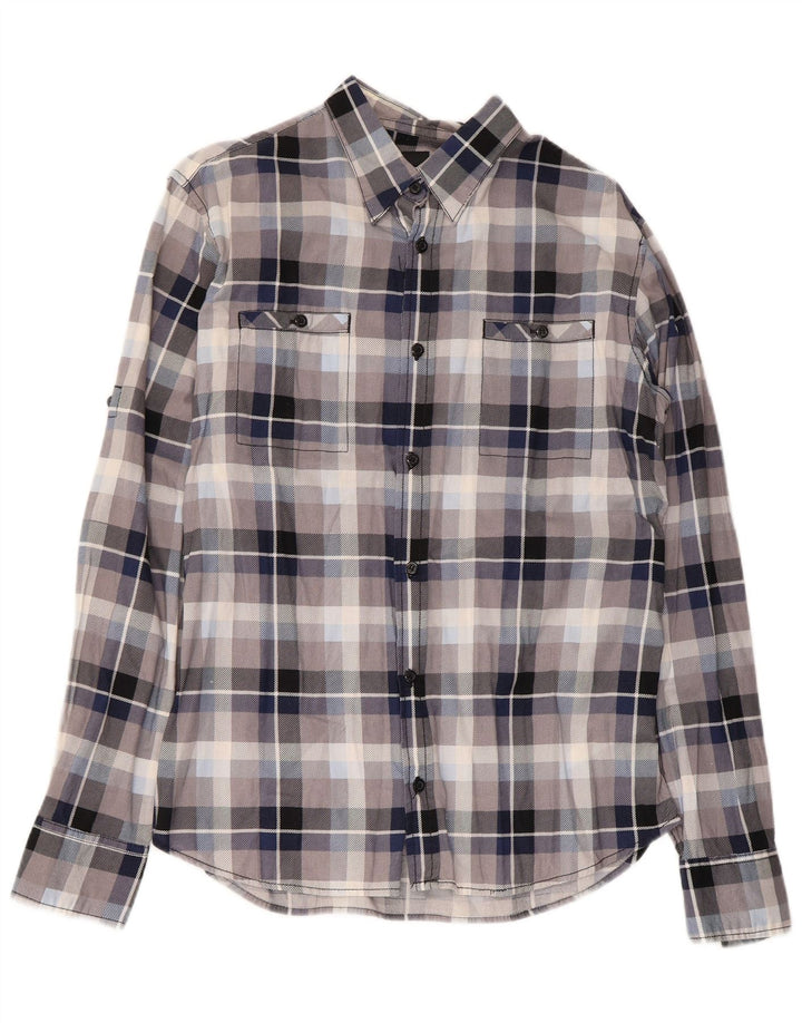Fishbone Camisa De Franela Slim Fit De Algodón A Cuadros Azul Medio - Hombre