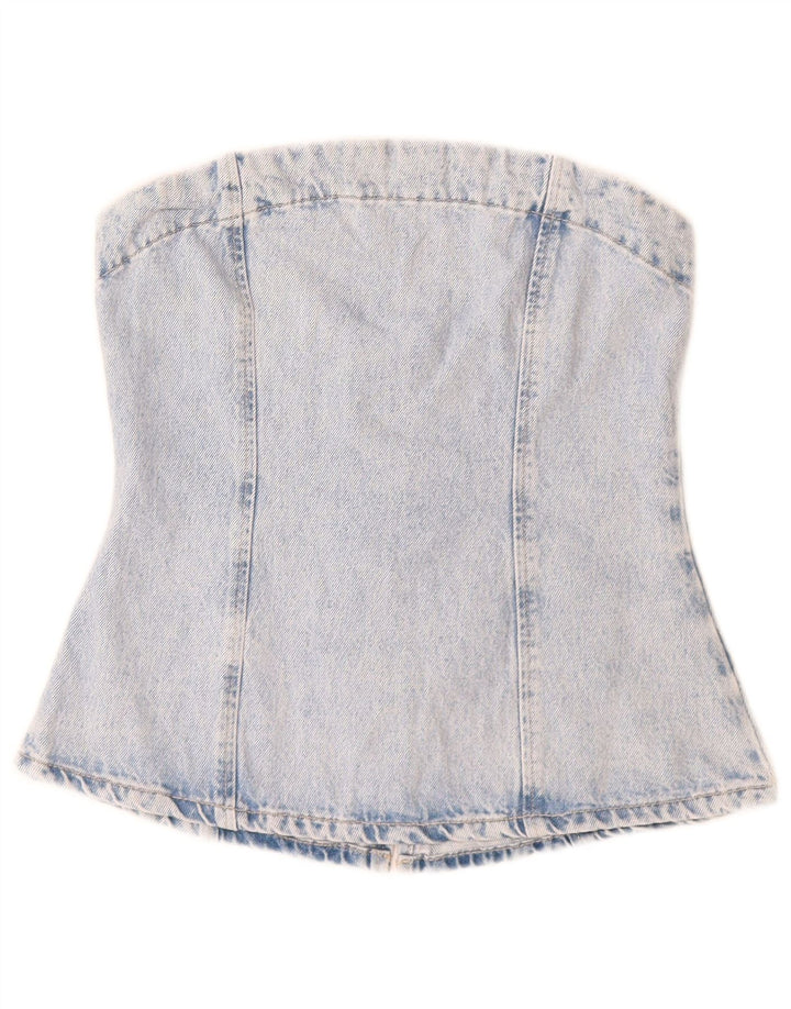 Zara Mujer Denim Corset Top Reino Unido 8 Pequeño Algodón Azul
