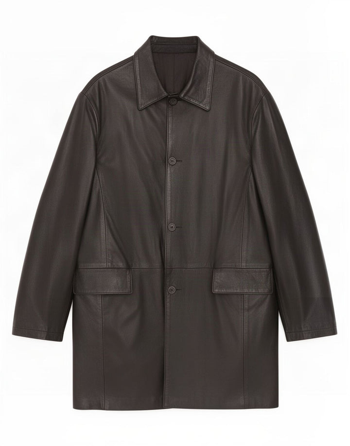 Vintage hombres cuero abrigo Reino Unido 42 XL negro
