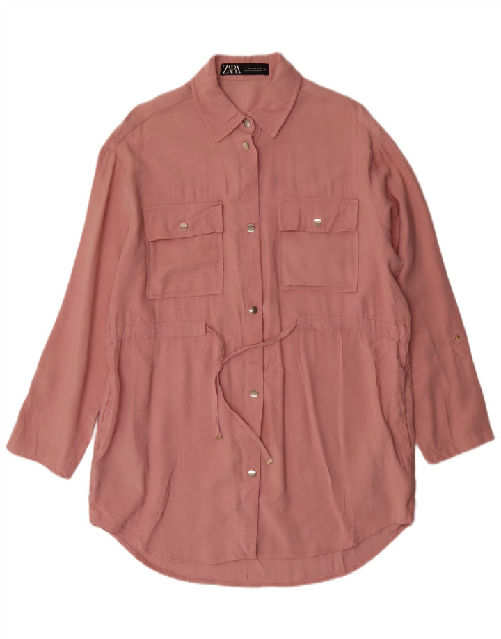 Zara Mujer Vestido Camisero Extragrande UK 10 Small Viscosa Rosa
