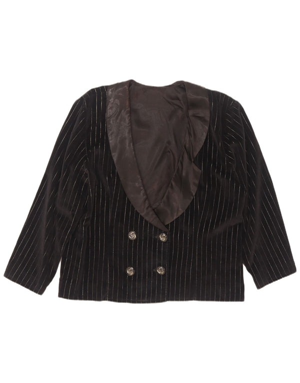 Vintage mujer doble pecho Blazer chaqueta Reino Unido 18 XL negro Pinstripe