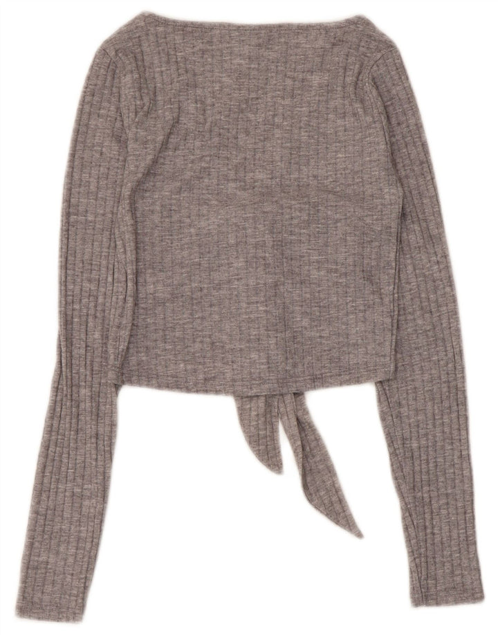 Topshop Top corto de manga larga para mujer UK 6 XS Poliéster gris