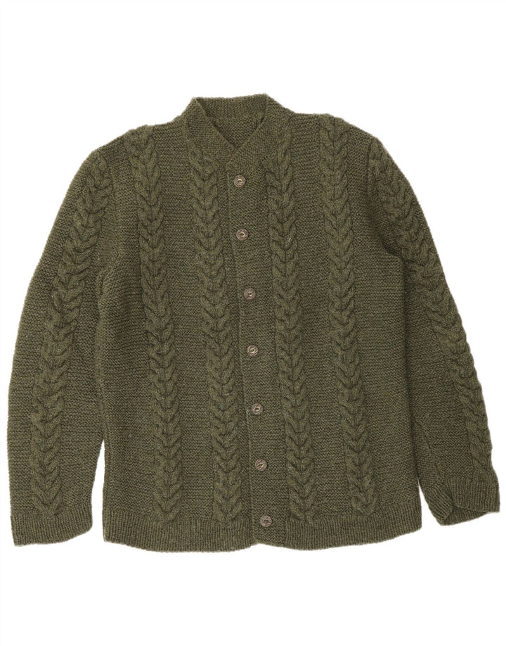 Vintage Hombres Cardigan Suéter Medio Caqui