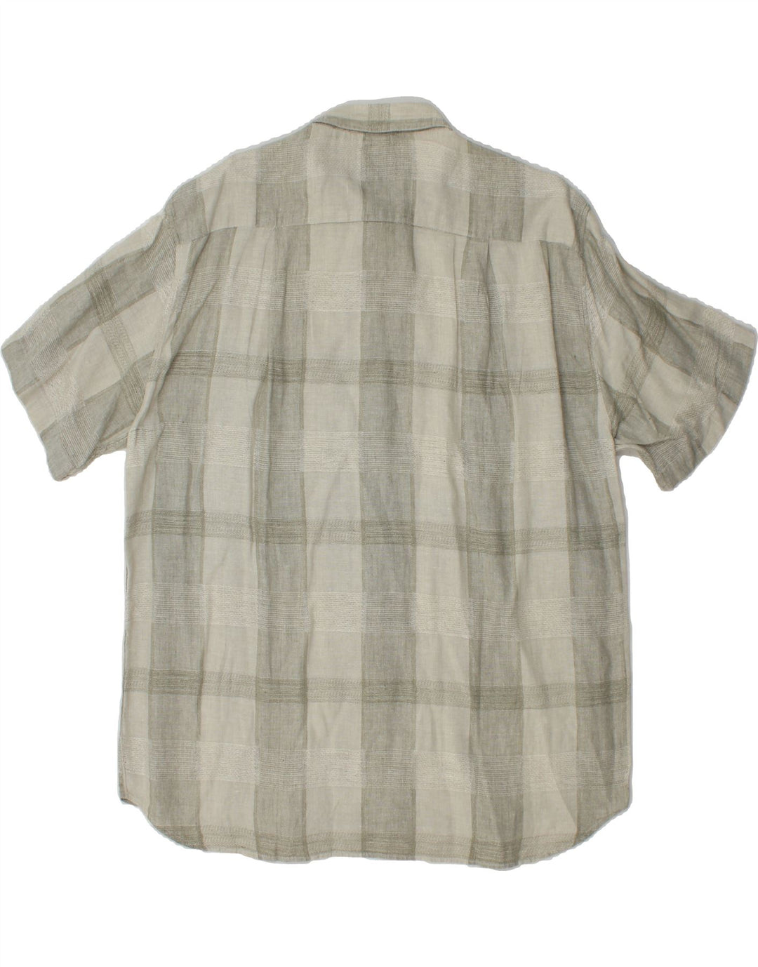 VINTAGE Mens Short Sleeve Shirt XL Beige Check Linen Vintage Vintage and Second-Hand Vintage from Messina Hembry 