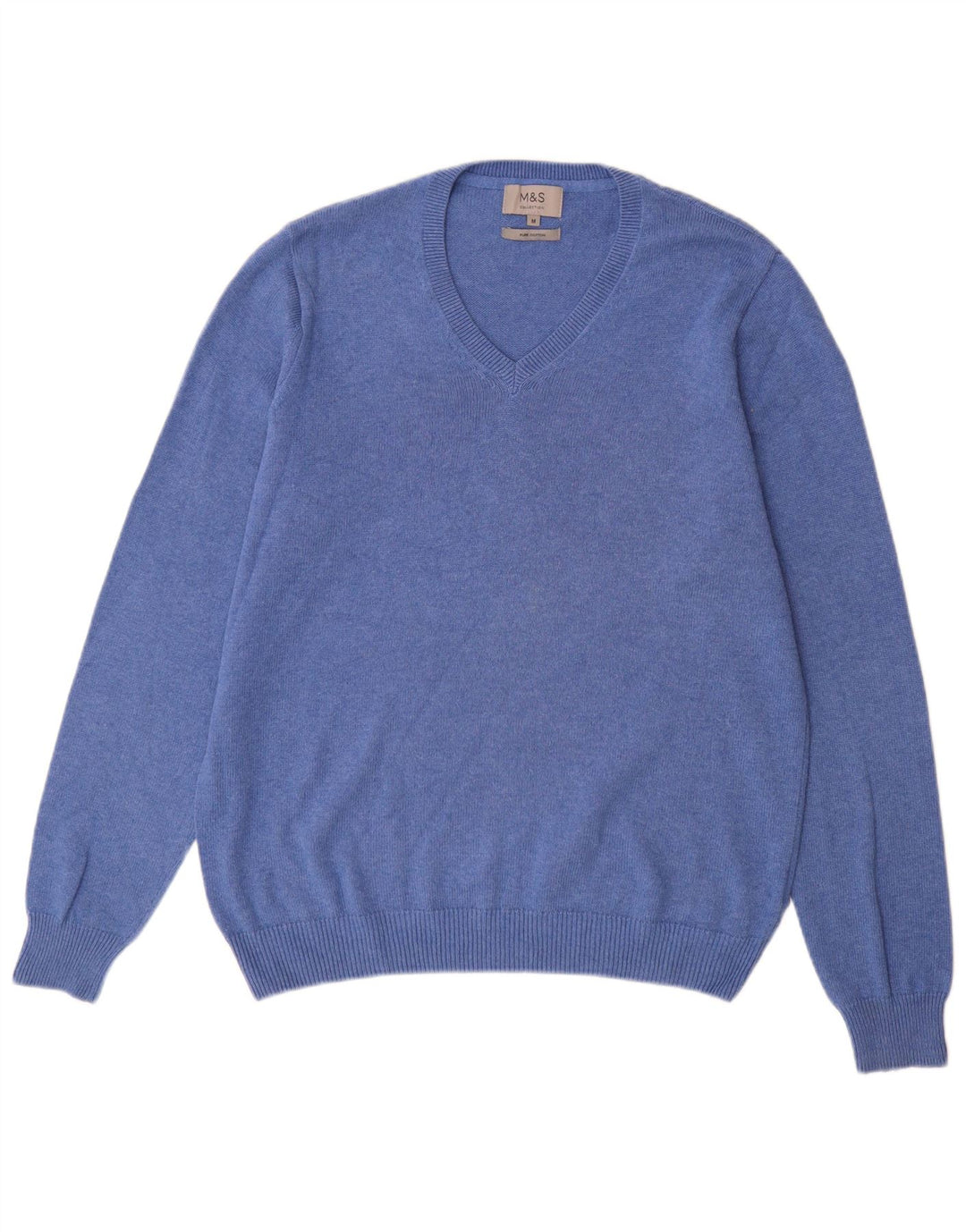 Marks & Spencer Jersey con cuello en V para hombre de algodón azul medio