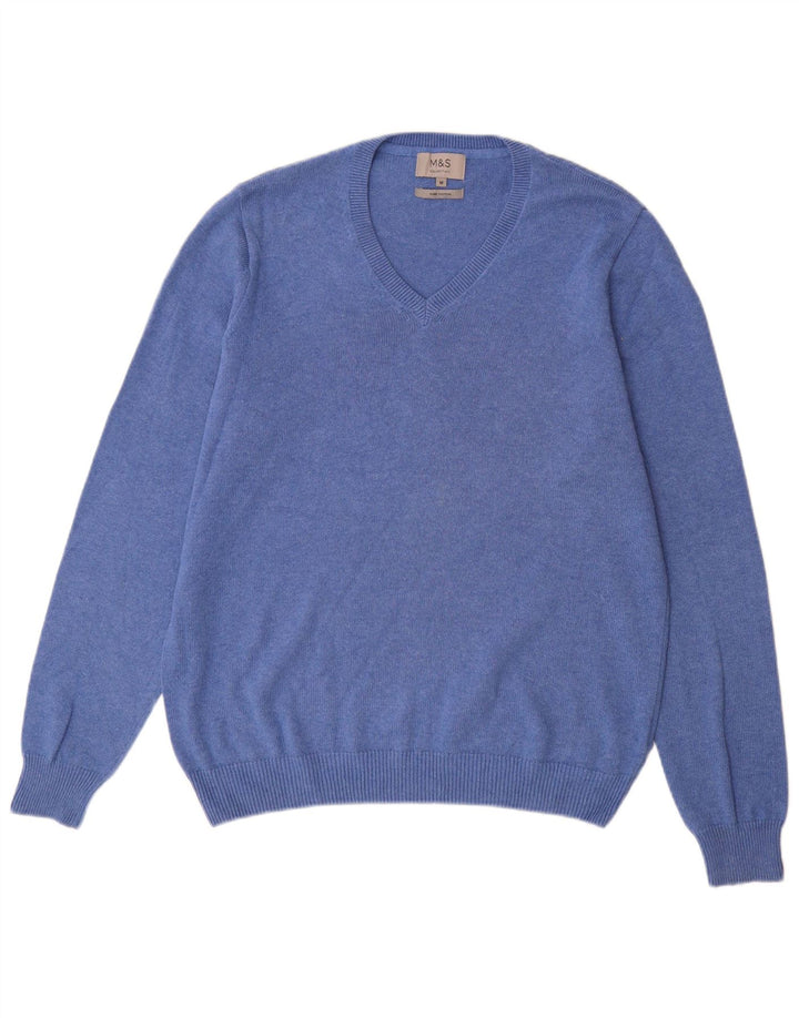 Marks & Spencer Jersey con cuello en V para hombre de algodón azul medio