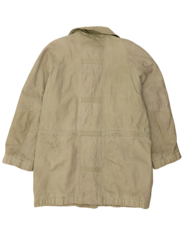 Vintage Womens Oversized Leather Coat EU 44 XL Green Leather