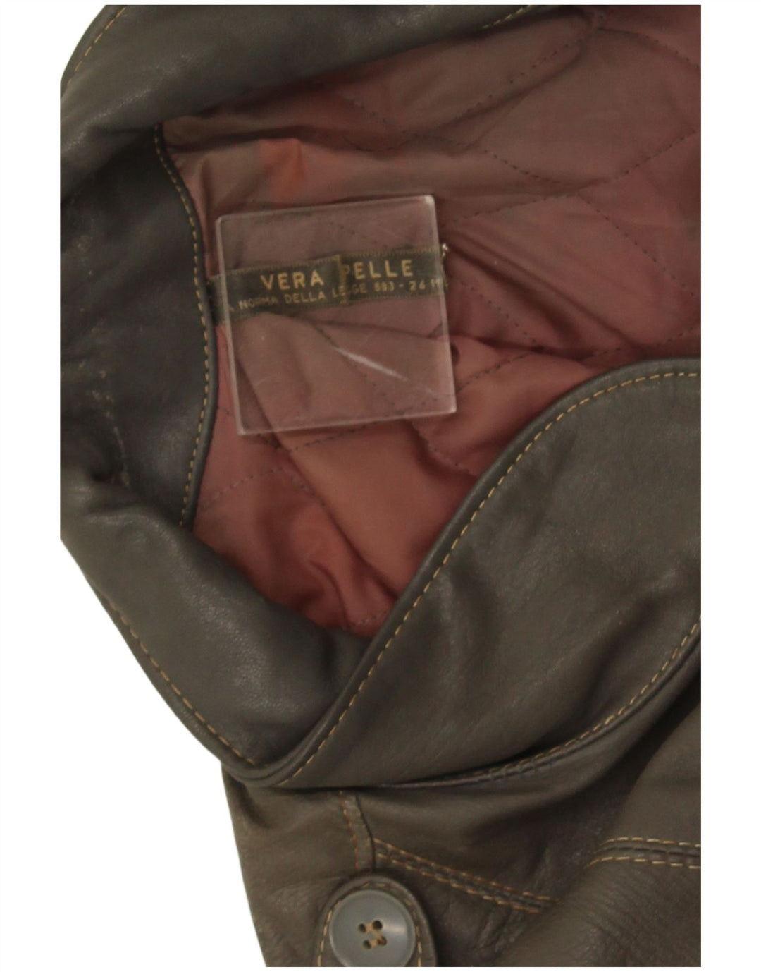 Vintage hombres chaqueta de cuero militar Reino Unido 38 cuero caqui medio