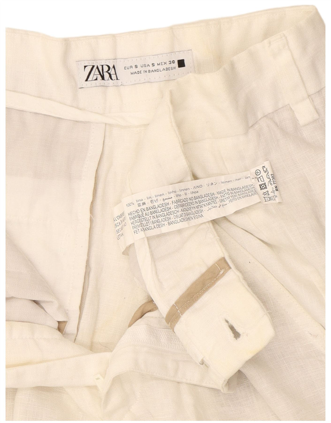 Zara Mujer Chino Shorts Small W30 Lino Blanco