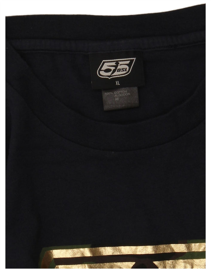 DIESEL Hombre Gráfico Top Manga Larga XL Azul Marino Algodón