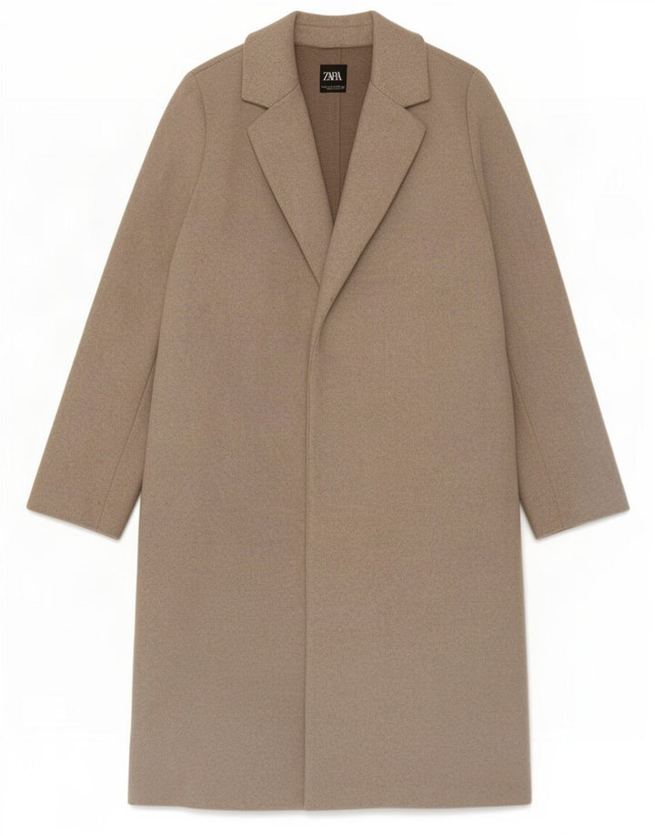 Zara Mujer Abrigo Abierto UK 44 Poliéster Beige Medio