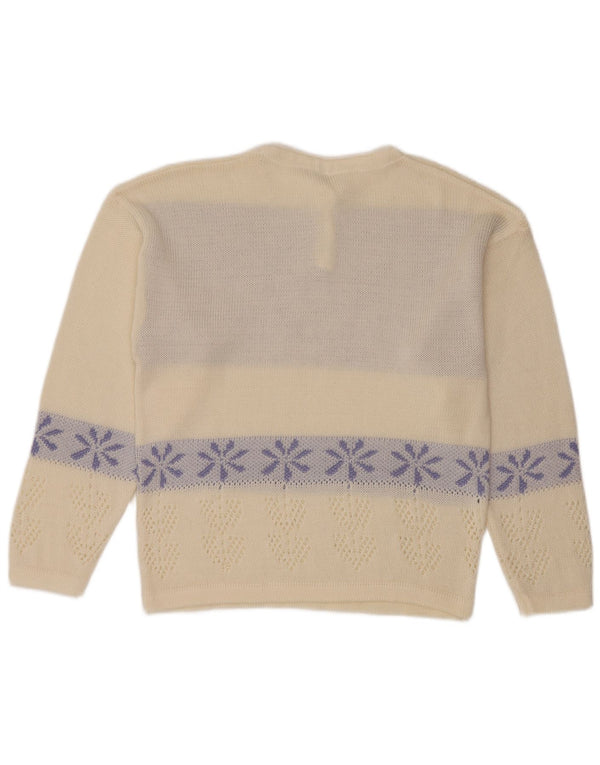 Vintage mujer botón cuello jersey suéter Reino Unido 16 grande blanco floral
