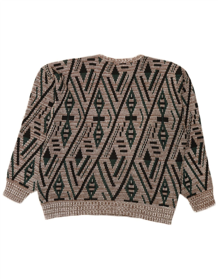 Vintage hombres cuello redondo jersey suéter IT 52 grande multicolor geométrico