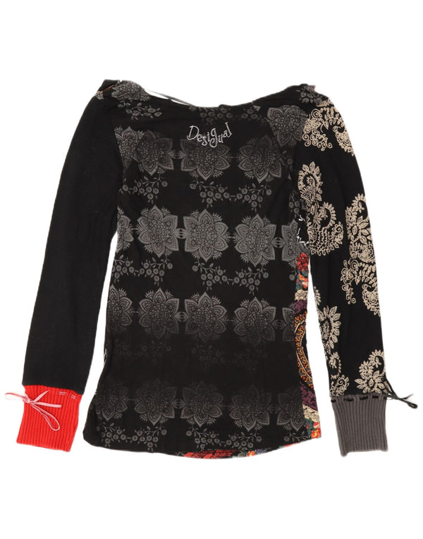 Desigual Mujer Gráfico Top Manga Larga UK 18 XL Negro Paisley Algodón