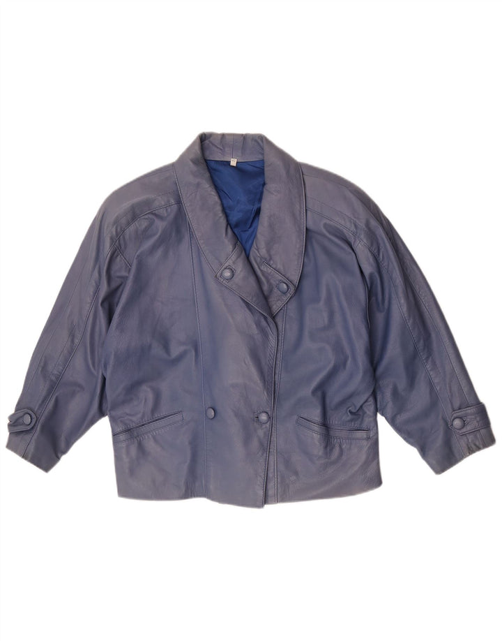 Vintage mujer chaqueta de cuero de gran tamaño EU 40 azul medio